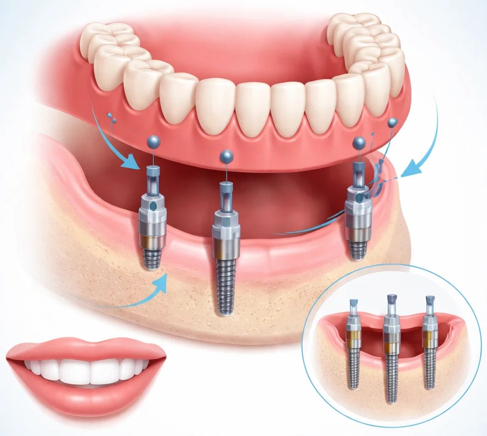 Riabilitazione full arch con tecnica All-on-4 presso lo studio del Dott. Matteo Collatel ad Albenga